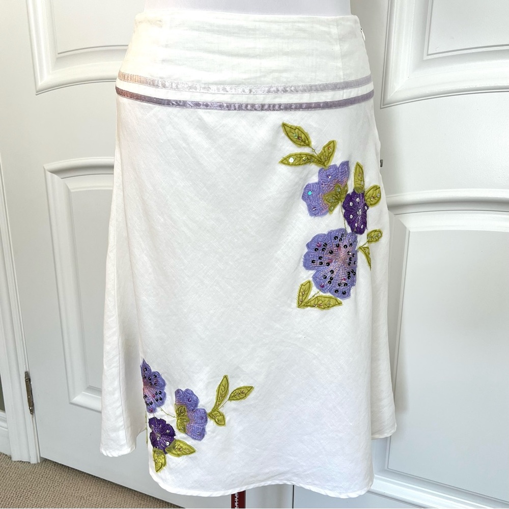 EUC Vintage Edward Linen embroidered skirt size 8 - Picture 4 of 16